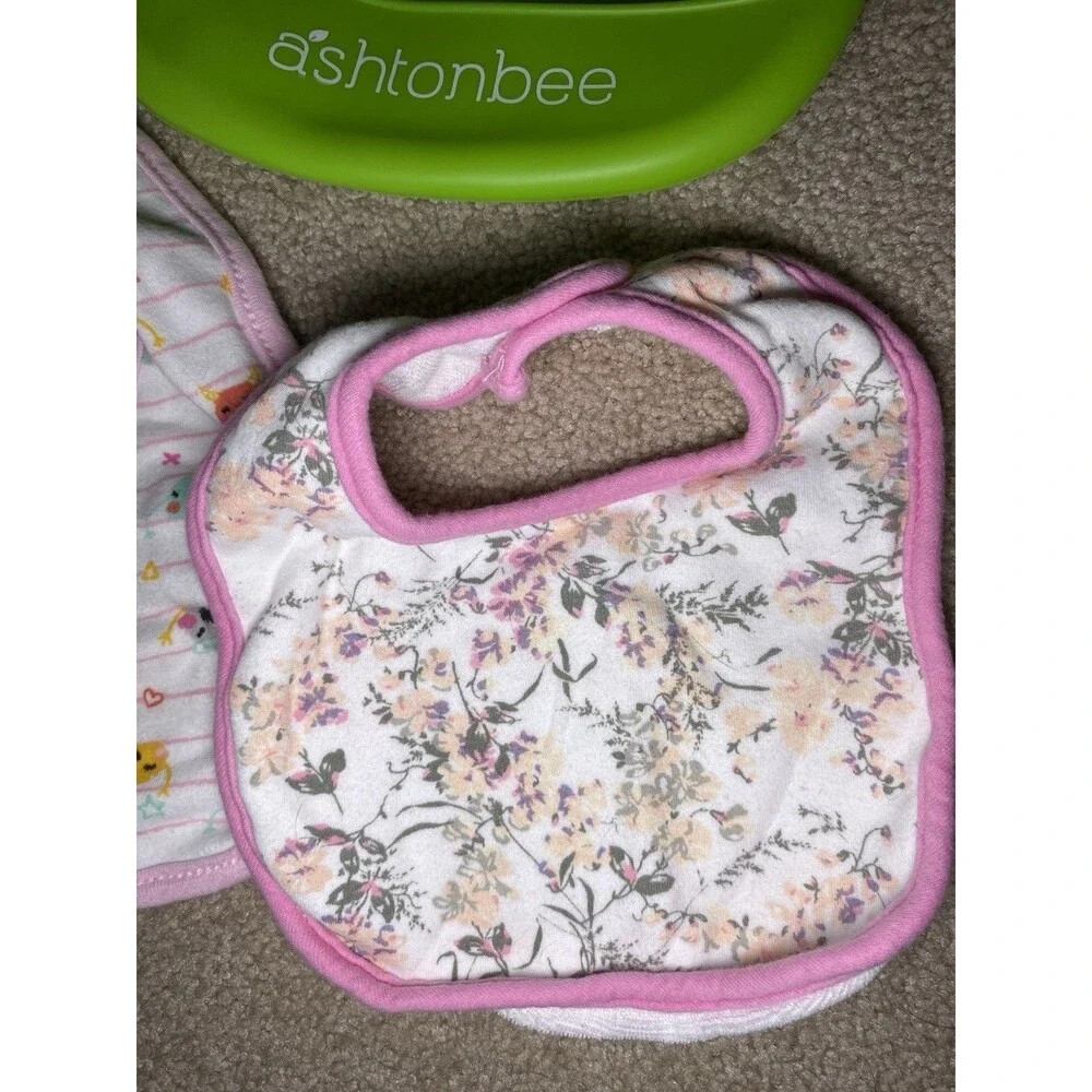 Lot 7 Baby Bibs OSFM Little Wonders Floral Fox Silicone Ashtonbee Teether